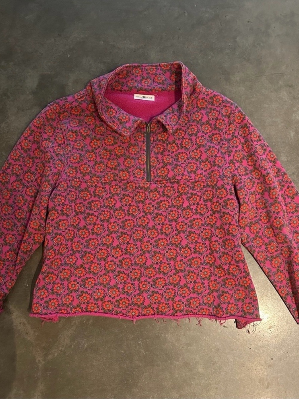Natural Life Women's Pink Floral Half-Zip Pullover Top